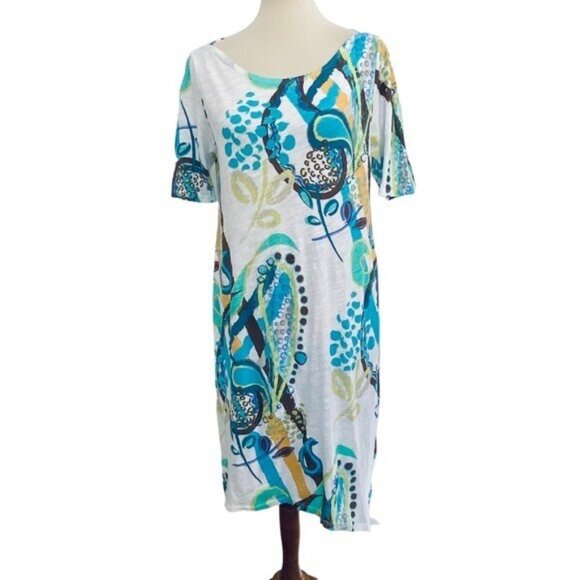 Like new! Fresh Produce Tropical Paisley Print Short Sleeve Dress Size Medium - Picture 1 of 9